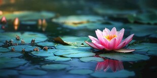 水中绽放的娇艳粉色睡莲