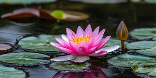 粉色睡莲绽放于莲叶间