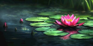 水中绽放的娇艳粉色睡莲