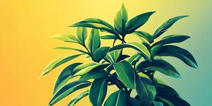 翠绿植物生机盎然插画