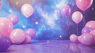 梦幻星空下的彩色气球