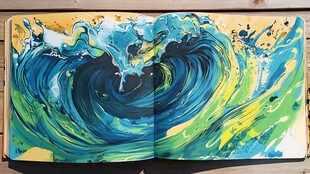 画册上的绚丽海浪艺术画