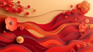 1 中式红色浪漫纸艺花卉景