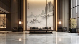 中式典雅大厅的山水意境