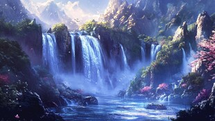 梦幻山水间的壮丽瀑布景观