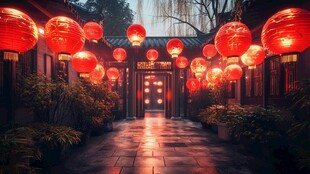 古巷红灯笼营造中式氛围