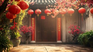 中式庭院新春喜庆氛围