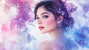 梦幻花卉少女水彩艺术照