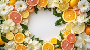 花卉与柑橘切片组成的美丽框架