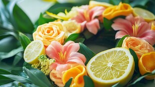 柠檬花卉花环 清新视觉盛宴