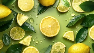 柠檬切片搭配绿叶清新图