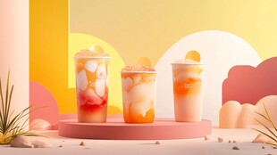 三杯缤纷水果茶饮展示