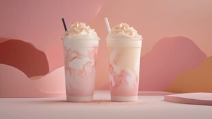 两杯精美粉色系奶油饮品