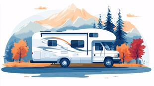 秋日山林中的露营房车