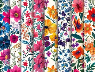 多彩花卉图案布料设计图