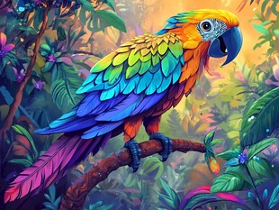 五彩鹦鹉栖息繁茂丛林间