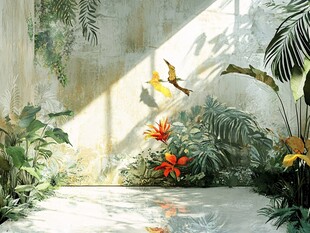 阳光洒落的热带植物景观