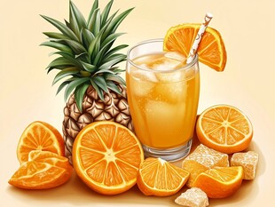 菠萝橙子冰饮与鲜果