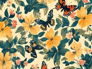 花卉蝴蝶的梦幻图案