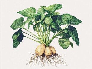 新鲜根茎绿叶蔬菜插画