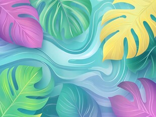热带风多彩叶片背景图