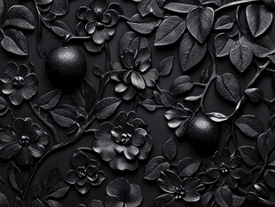黑色浮雕花卉果实图案