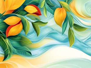 梦幻水果与叶片插画背景