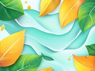 清新绿叶与水波梦幻背景