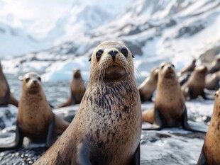 冰原上的海狮群