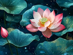 梦幻荷花与荷叶的唯美图景