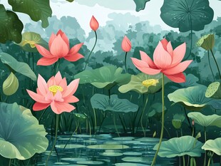 夏日荷塘盛开的娇艳荷花