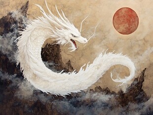 白龙腾云伴红日