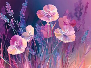 梦幻粉紫花卉插画