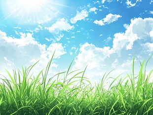 阳光草地蓝天梦幻风景图