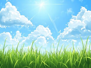 蓝天白云下的翠绿草地