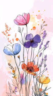 水彩绘多彩花卉梦幻画面