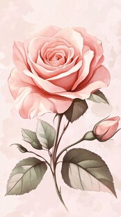 粉色玫瑰绘画 柔美花朵