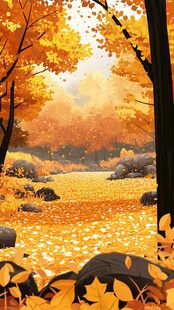 秋日林间金黄落叶美景