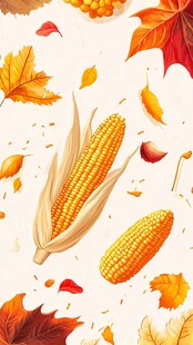 秋日玉米与落叶唯美画面