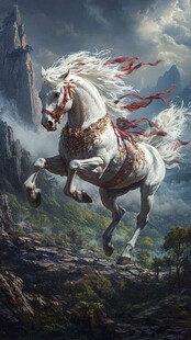 白马腾空驰骋于山川之间