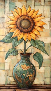 花瓶中的向日葵艺术画作