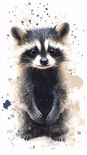 可爱浣熊水彩插画
