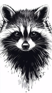黑白浣熊头像插画