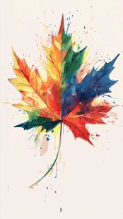 五彩斑斓水彩枫叶艺术画