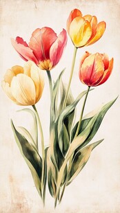 复古风多彩郁金香插画