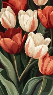 艳丽多彩郁金香插画