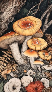 森林中的奇幻蘑菇群落