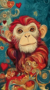 彩色猴子与爱心装饰图案