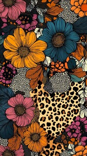 花卉豹纹拼接时尚图案