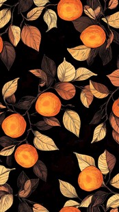 橙色果实树叶无缝图案